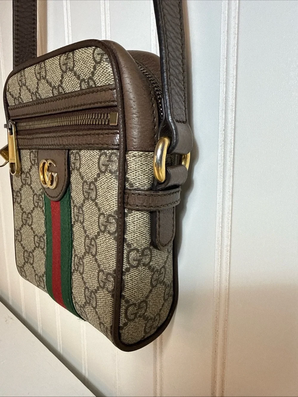 Gucci Brown GG Supreme Messenger with Green and Red Web cross body